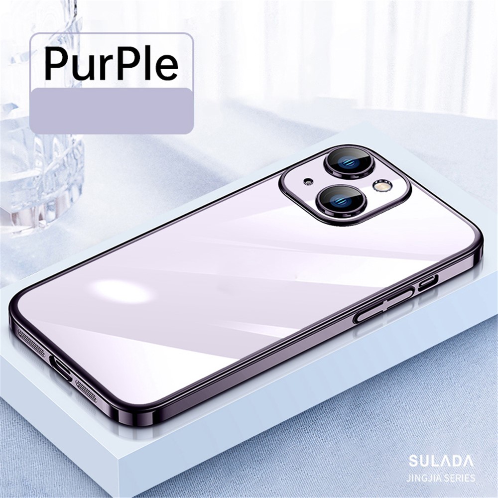 SULADA JINGJIA Series for iPhone 14 Plus Electroplating Hard PC Phone Case Tempered Glass Full Camera Lens Protection Clear Cover - Purple-2