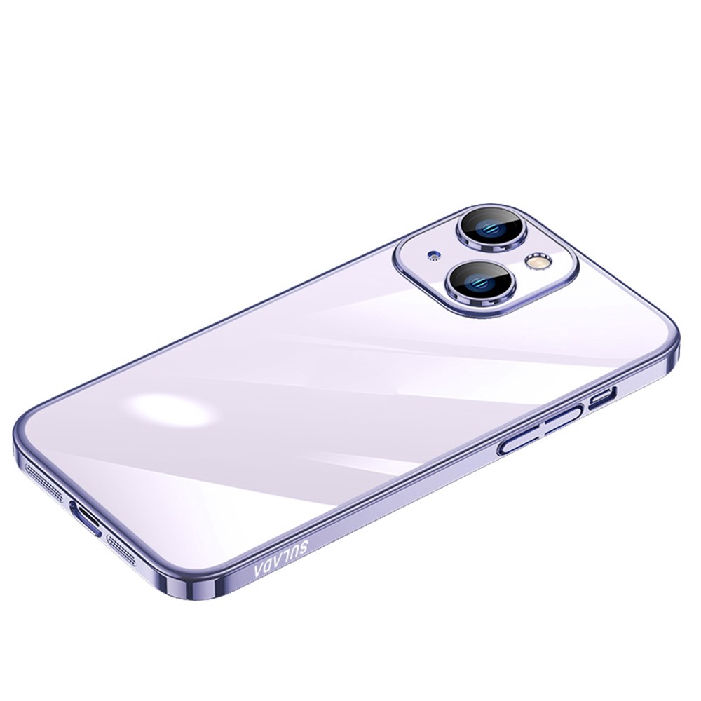 SULADA JINGJIA Series for iPhone 14 Electroplating Frame Hard PC Phone Case Anti-Scratch Tempered Glass Camera Lens Protection Cover - Purple-1