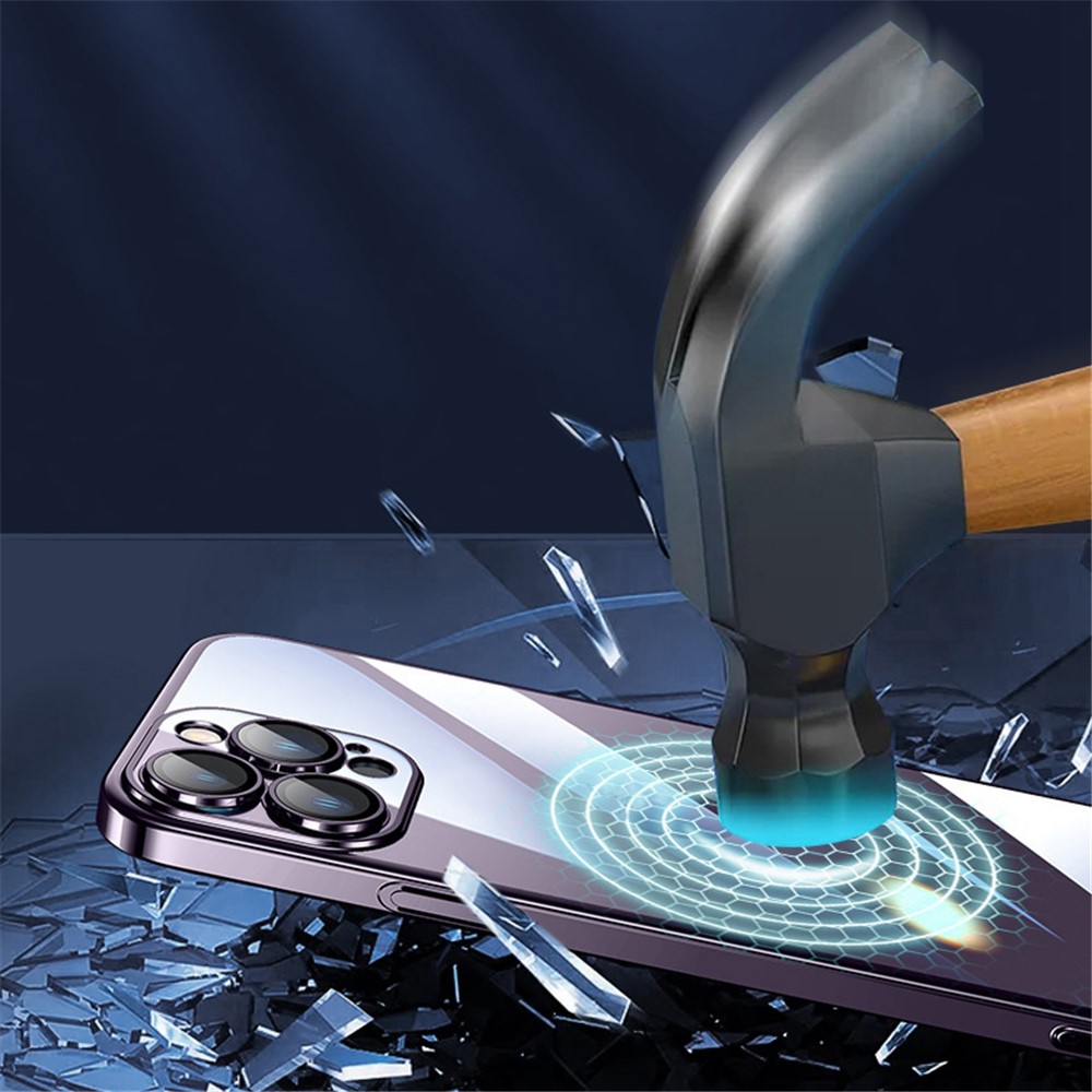 SULADA JINGJIA Series for iPhone 14 Electroplating Frame Hard PC Phone Case Anti-Scratch Tempered Glass Camera Lens Protection Cover - Purple-3