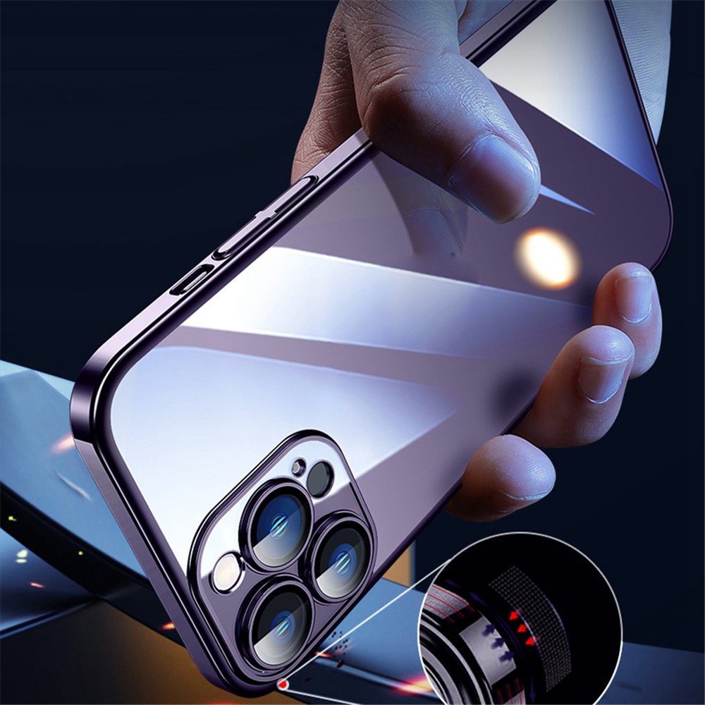 SULADA JINGJIA Series for iPhone 14 Electroplating Frame Hard PC Phone Case Anti-Scratch Tempered Glass Camera Lens Protection Cover - Purple-4