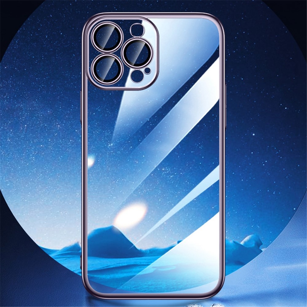 SULADA JINGJIA Series for iPhone 14 Electroplating Frame Hard PC Phone Case Anti-Scratch Tempered Glass Camera Lens Protection Cover - Purple-6