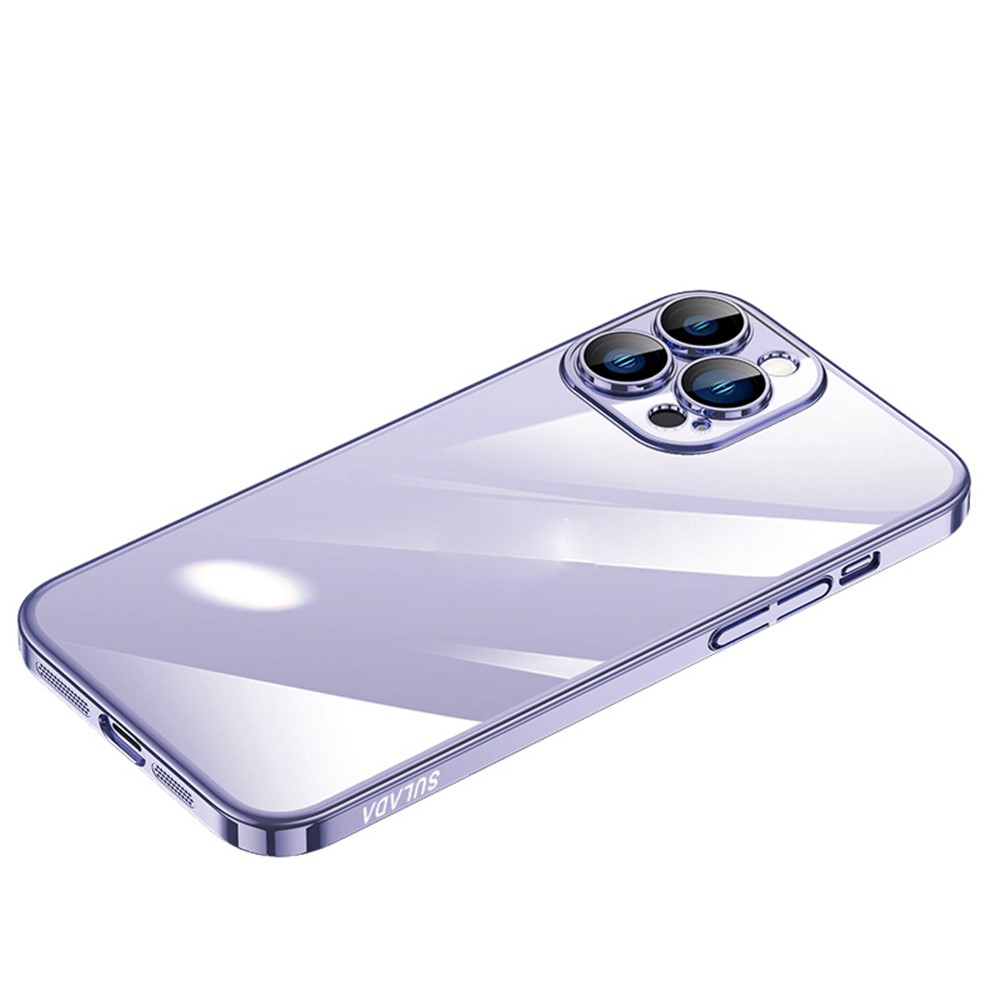 SULADA JINGJIA Series for iPhone 14 Pro Max Tempered Glass Camera Lens Protection Phone Case Hard PC Electroplating Frame Shockproof Clear Cover - Purple-1