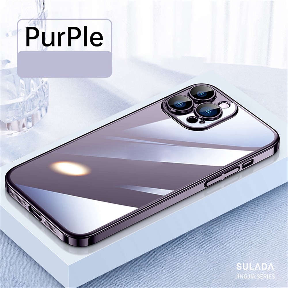 SULADA JINGJIA Series for iPhone 14 Pro Max Tempered Glass Camera Lens Protection Phone Case Hard PC Electroplating Frame Shockproof Clear Cover - Purple-2