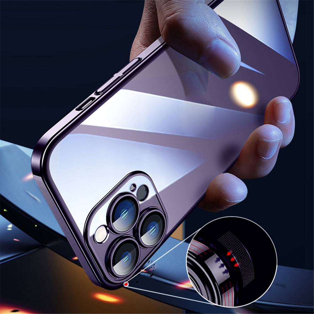 SULADA JINGJIA Series for iPhone 14 Pro Max Tempered Glass Camera Lens Protection Phone Case Hard PC Electroplating Frame Shockproof Clear Cover - Purple-3