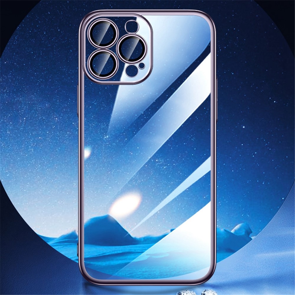SULADA JINGJIA Series for iPhone 14 Pro Max Tempered Glass Camera Lens Protection Phone Case Hard PC Electroplating Frame Shockproof Clear Cover - Purple-5