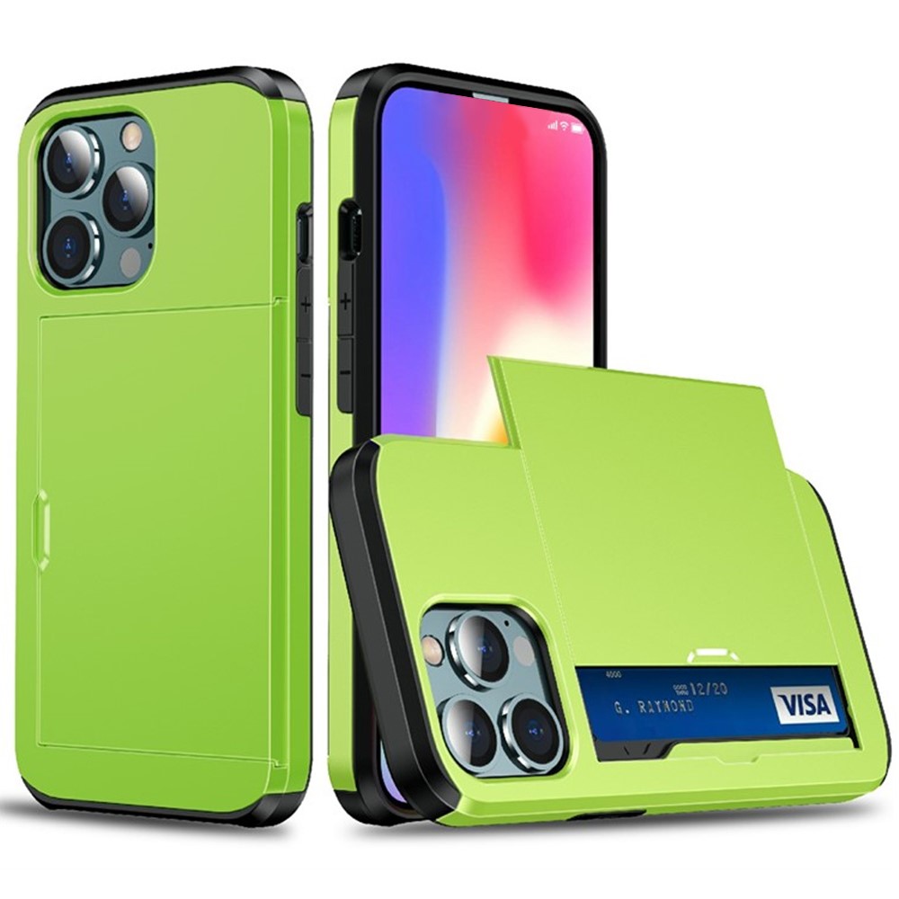 AMORUS For iPhone 15 Pro Case with Sliding Card Holder PC TPU Phone Back Cover - Green