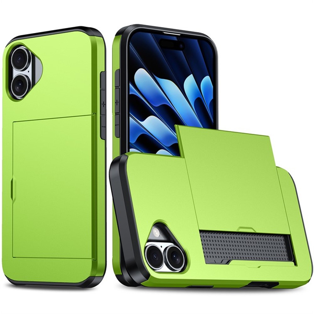 AMORUS For iPhone 16 Plus Case with Sliding Card Holder PC TPU Phone Back Cover - Green