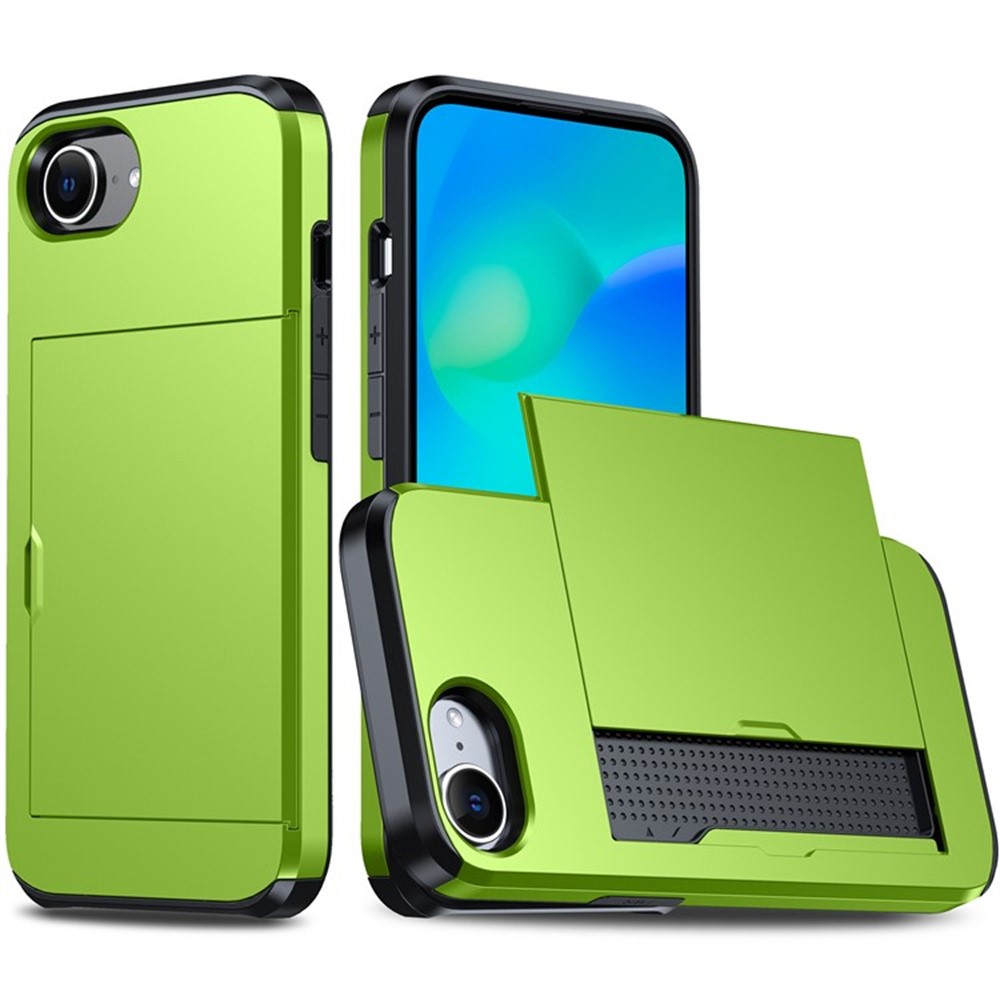 AMORUS For iPhone 16e Case with Sliding Card Holder PC TPU Phone Back Cover - Green