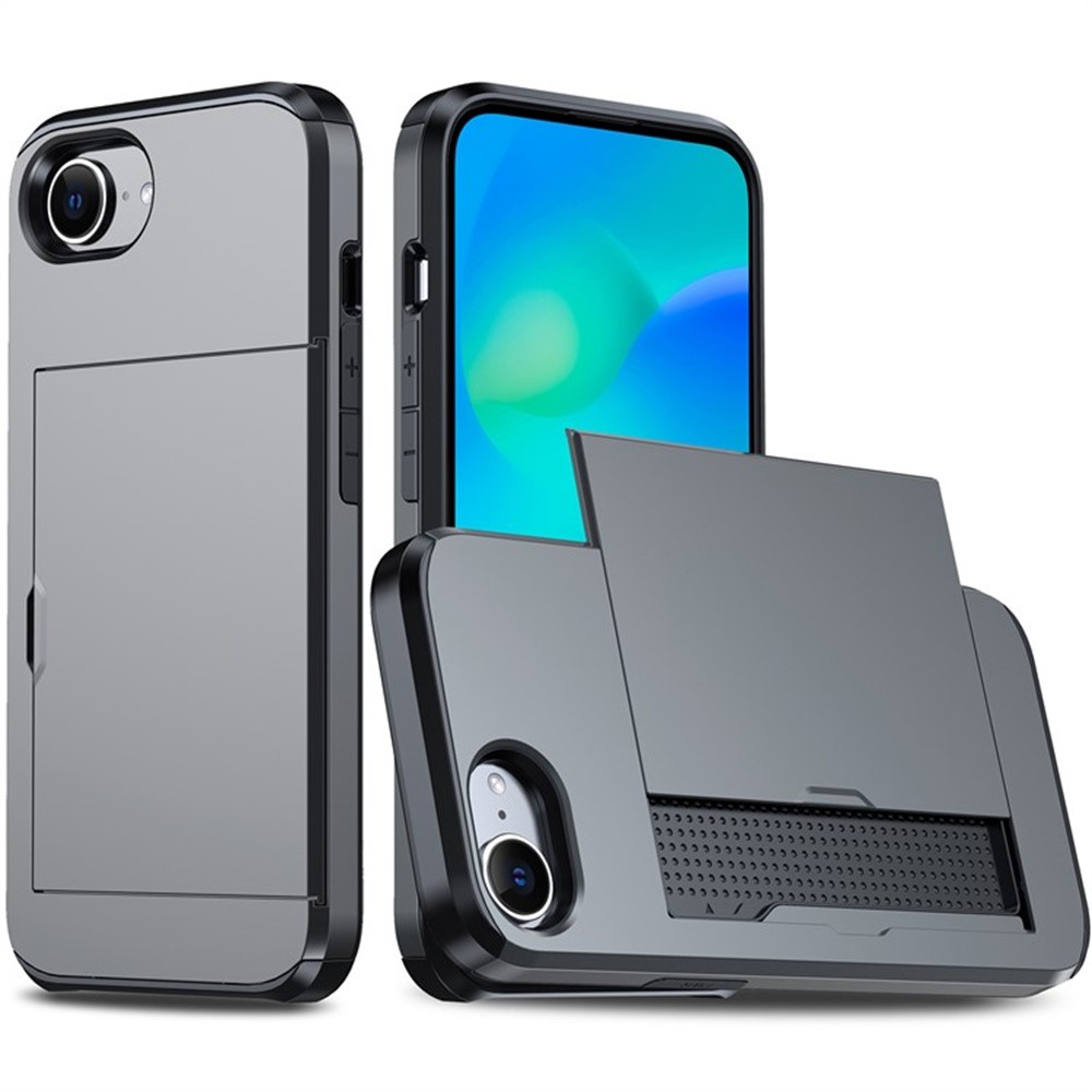 AMORUS For iPhone 16e Case with Sliding Card Holder PC TPU Phone Back Cover - Grey