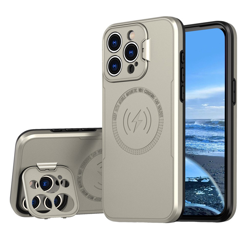 Bulk Purchasing For iPhone 15 Pro Magnetic Case with Lens Guard Kickstand PC + TPU Phone Back Cover - Titanium Grey