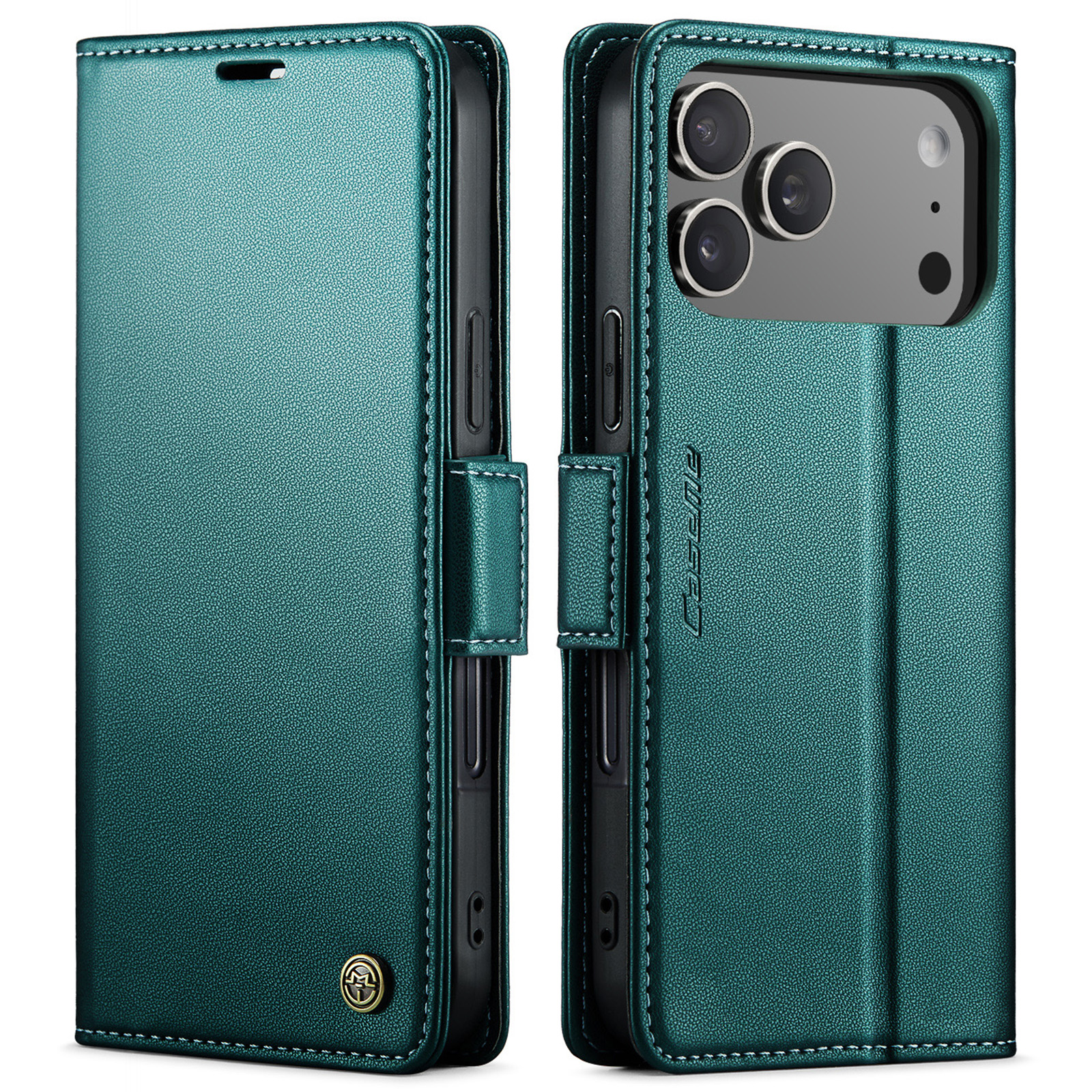 For iPhone 17 Pro Case CASEME 023 Series RFID Blocking Leather Wallet Stand Phone Cover - Green