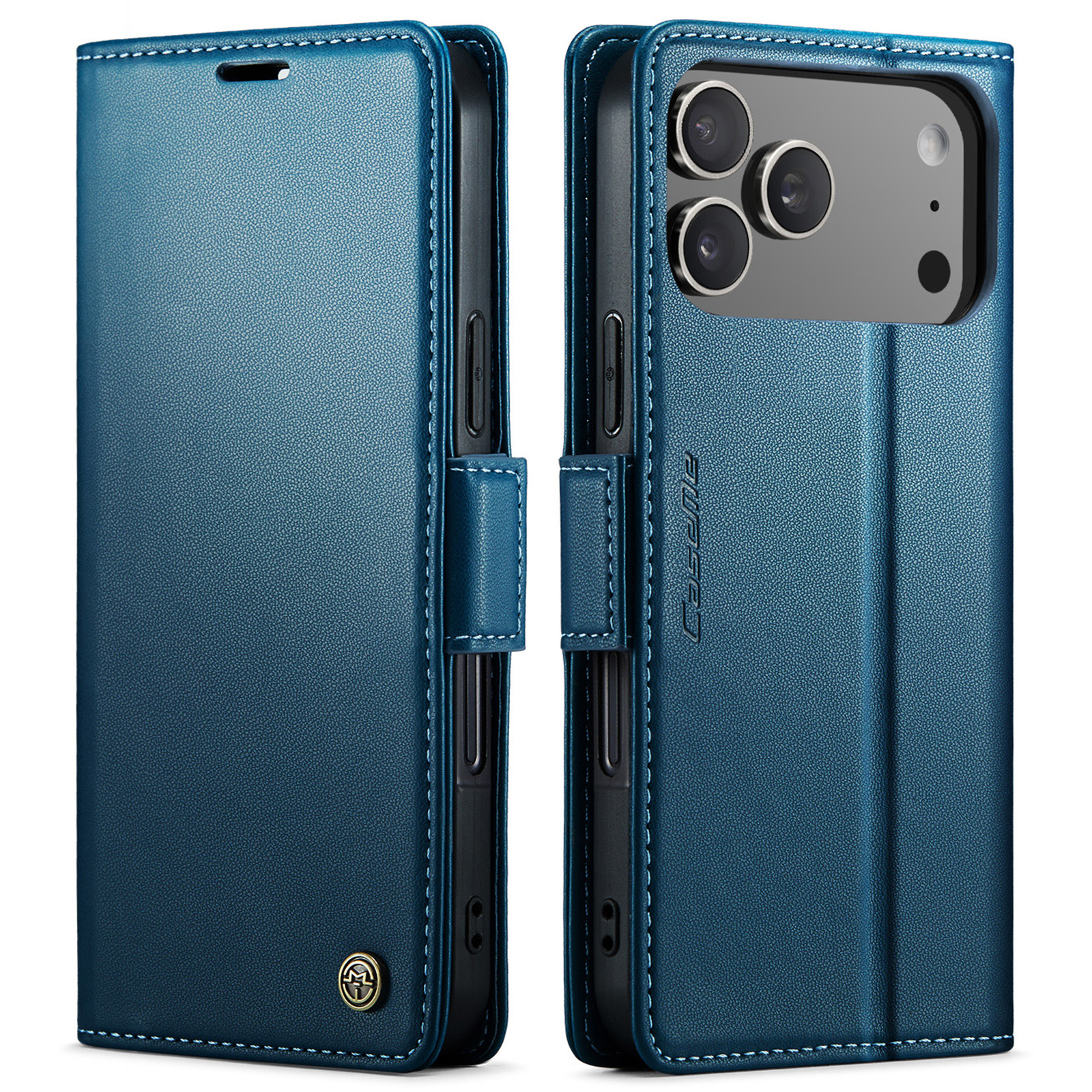 For iPhone 17 Pro Case CASEME 023 Series RFID Blocking Leather Wallet Stand Phone Cover - Blue