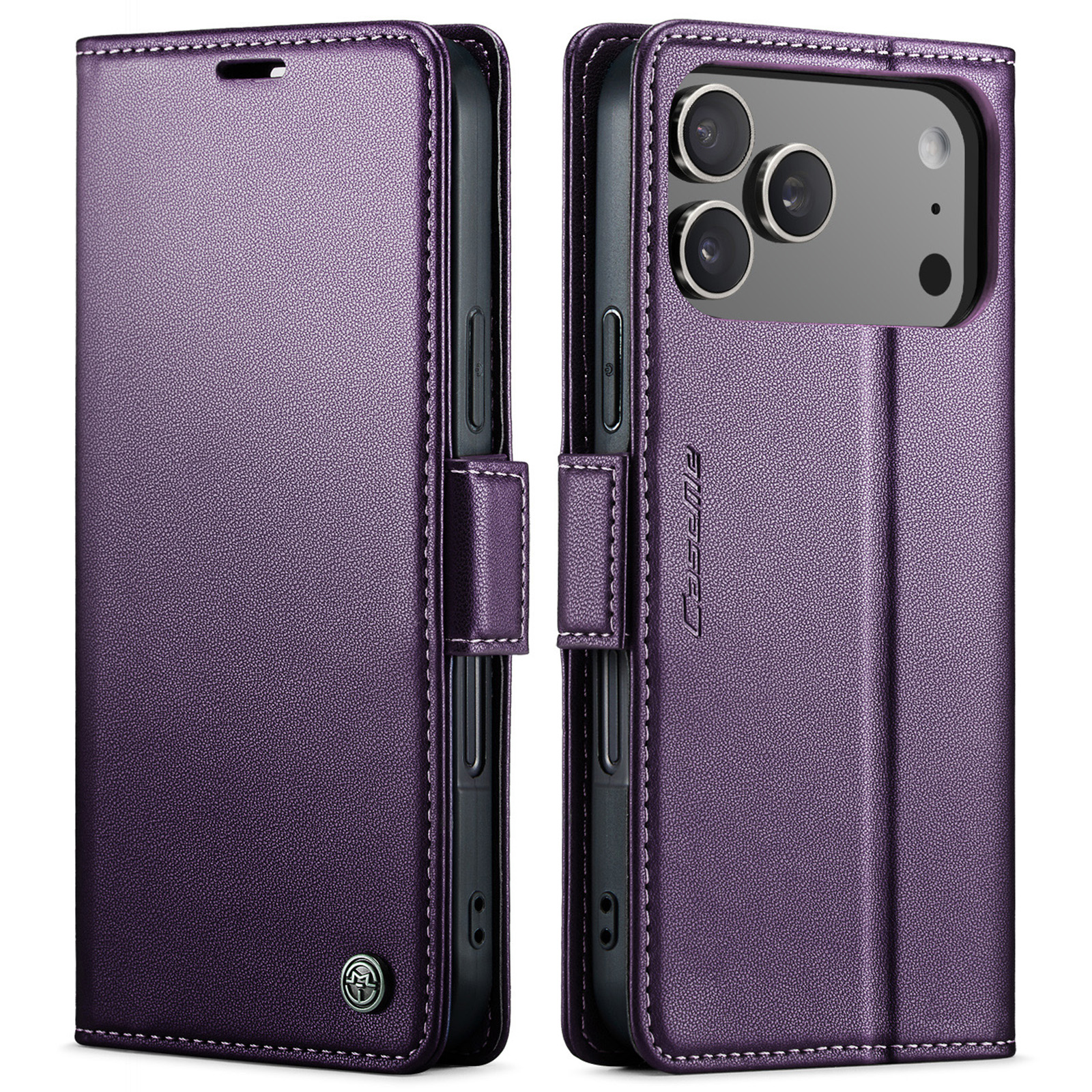 For iPhone 17 Pro Case CASEME 023 Series RFID Blocking Leather Wallet Stand Phone Cover - Purple