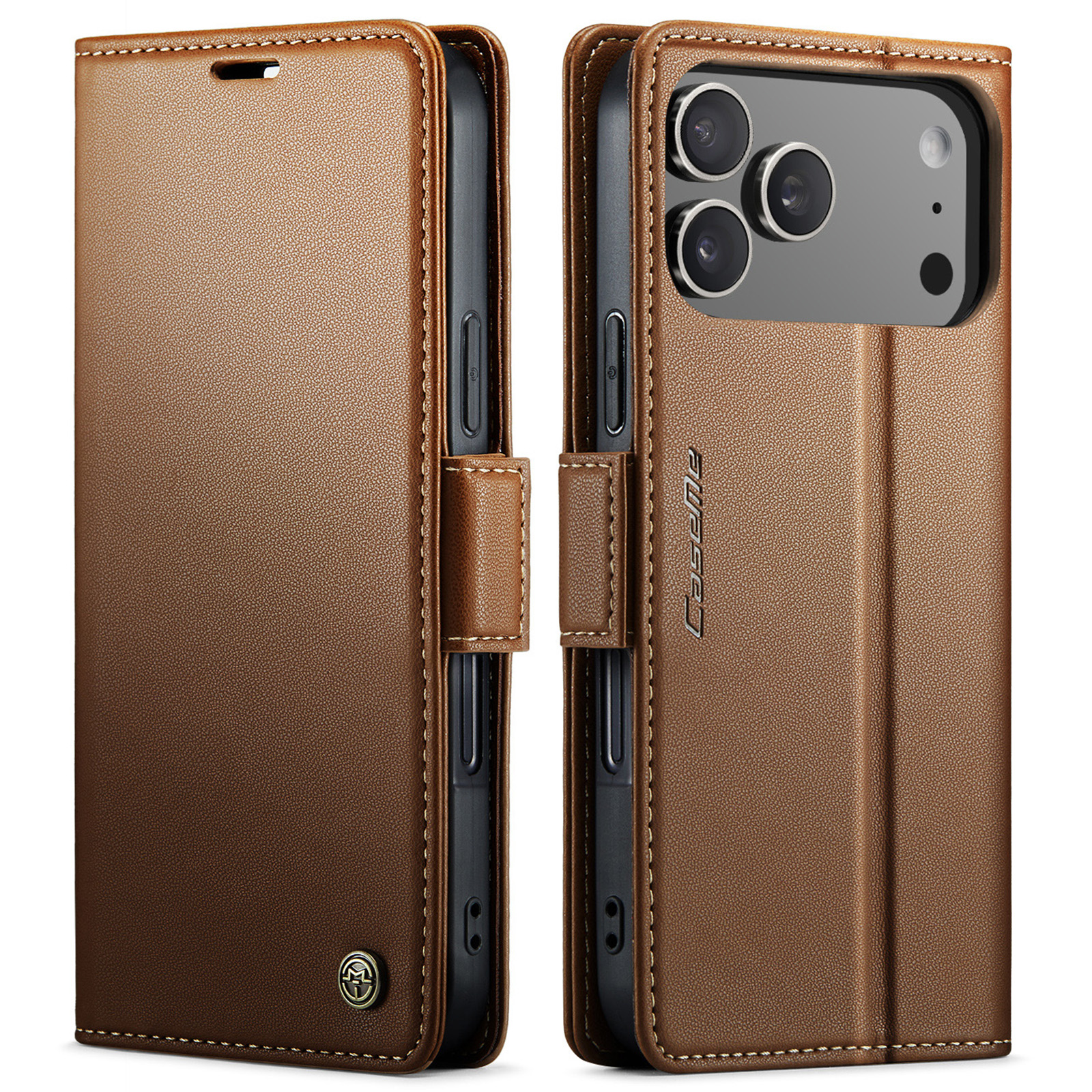 For iPhone 17 Pro Max Case CASEME 023 Series RFID Blocking Leather Wallet Stand Phone Cover - Brown