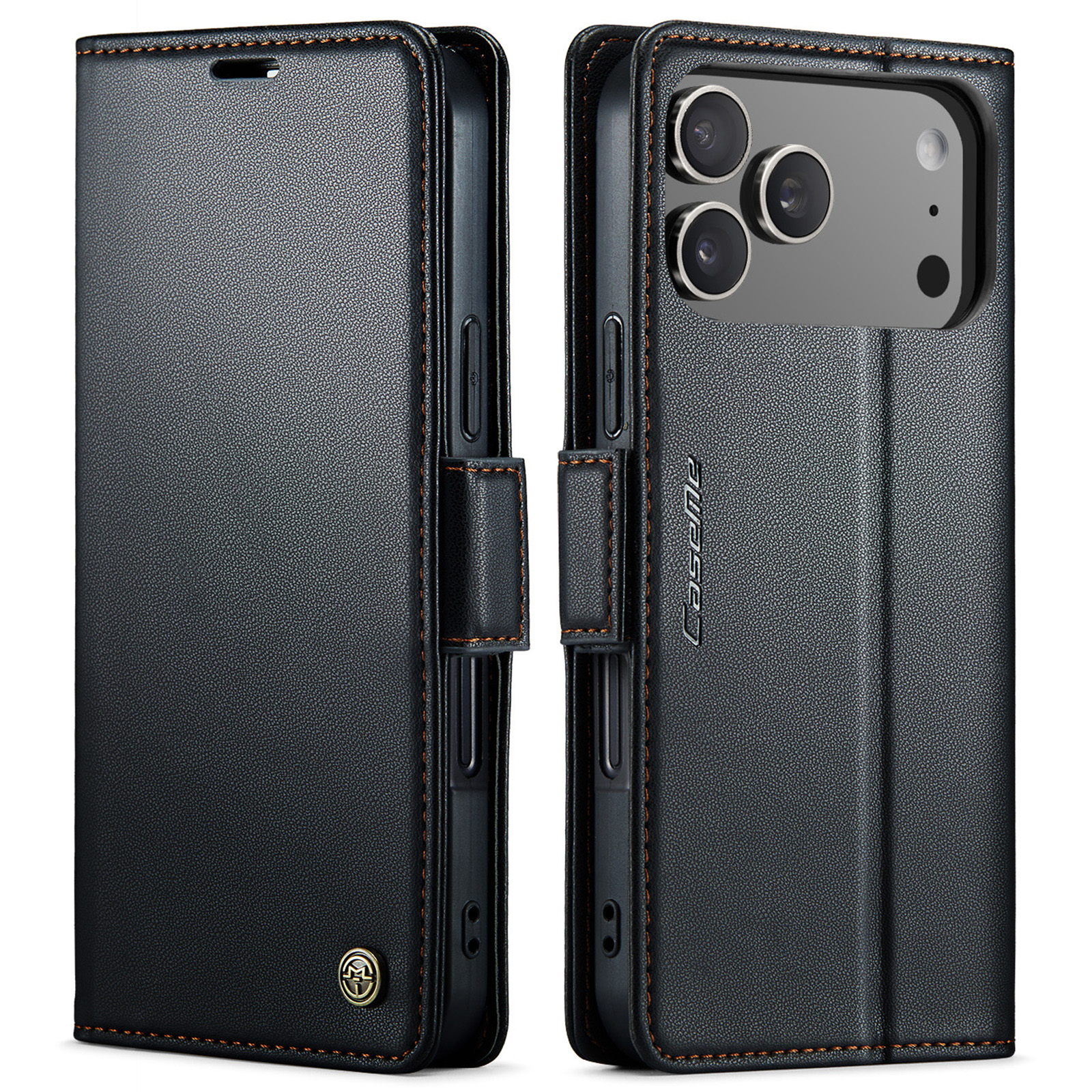 For iPhone 17 Pro Max Case CASEME 023 Series RFID Blocking Leather Wallet Stand Phone Cover - Black