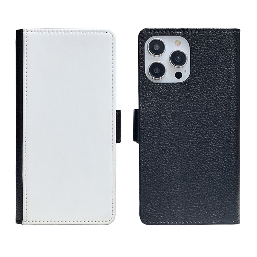 Bulk Purchasing For iPhone 15 Pro Wallet Case DIY Heat Transfer Printing Blank Leather Phone Cover with Stand / Litchi Texture