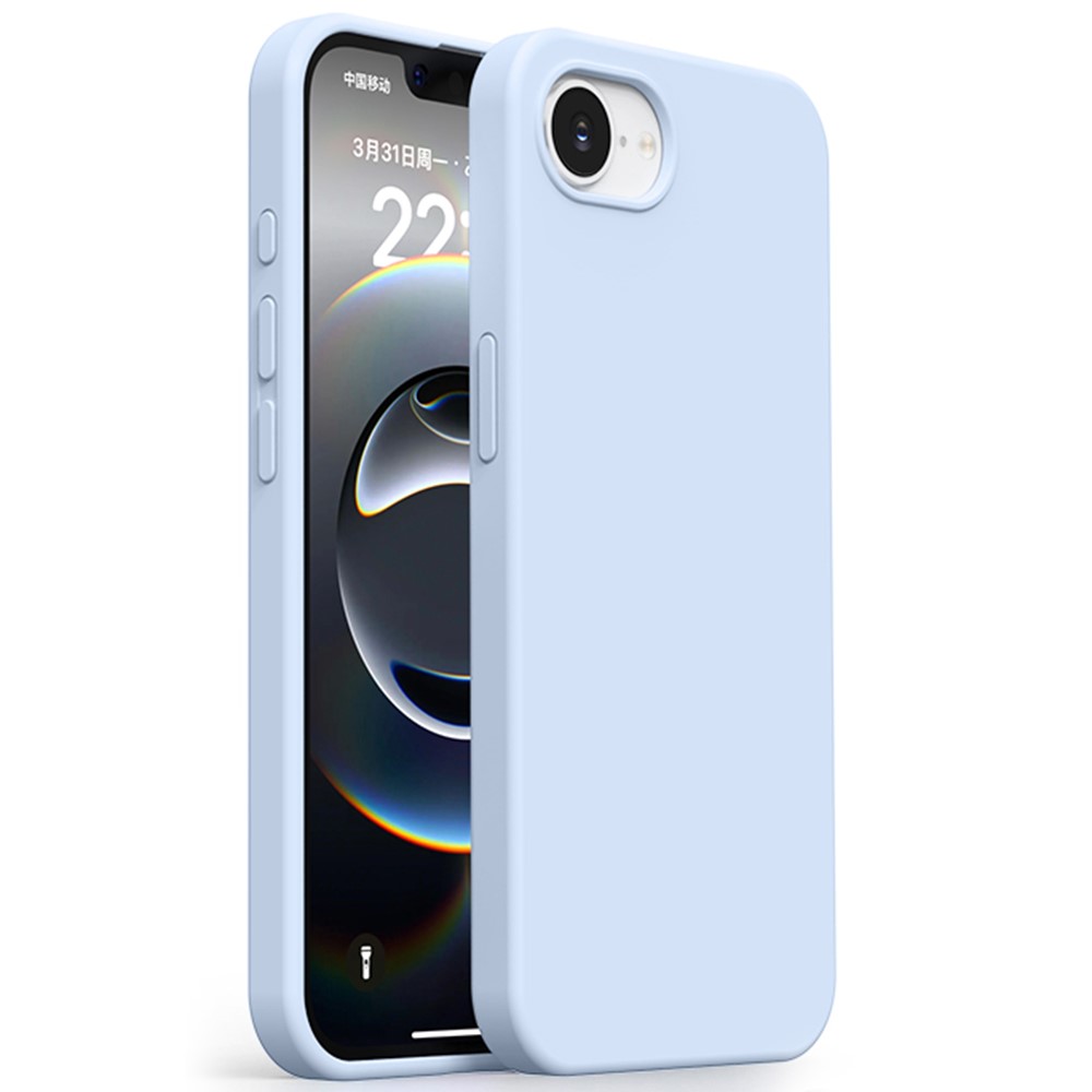 For iPhone 16e Case Ultra Thin Liquid Silicone + PC Anti-Scratch Phone Cover - Cloud Blue