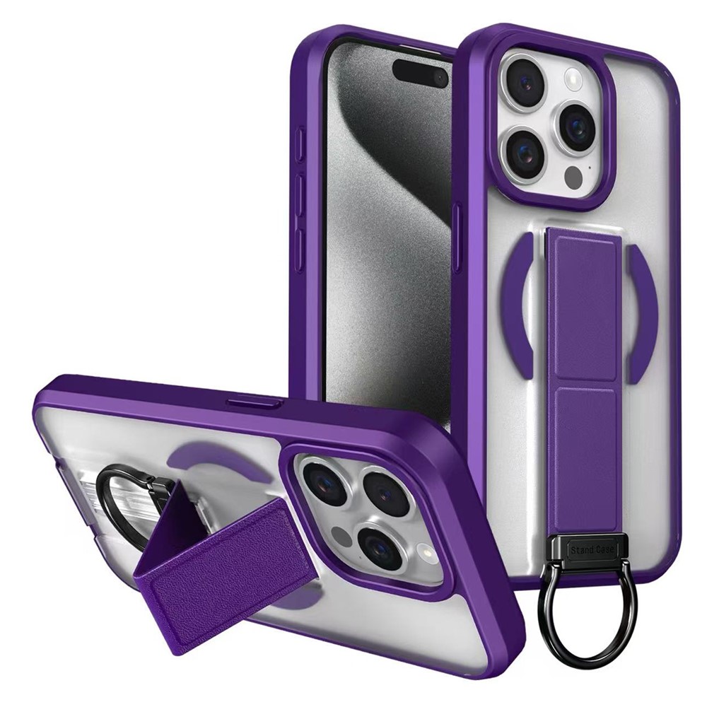 For iPhone 15 Pro Magnetic Case with Folding Kickstand / Ring Holder TPU + PC Phone Back Cover - Purple