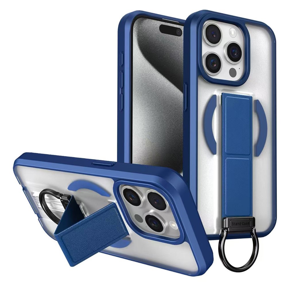 For iPhone 15 Pro Max Magnetic Case with Folding Kickstand / Ring Holder TPU + PC Phone Back Cover - Blue