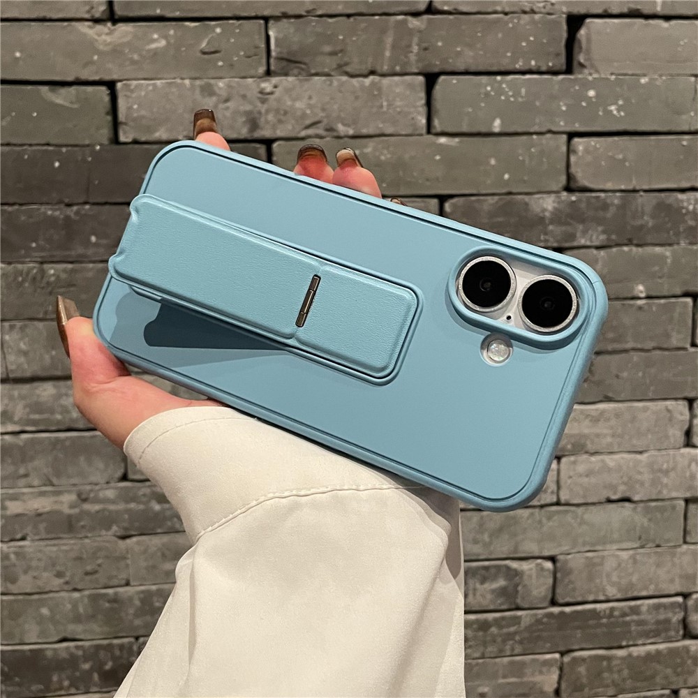 For iPhone 16 Plus Protective Case TPU + PC Kickstand Phone Cover - Cyan