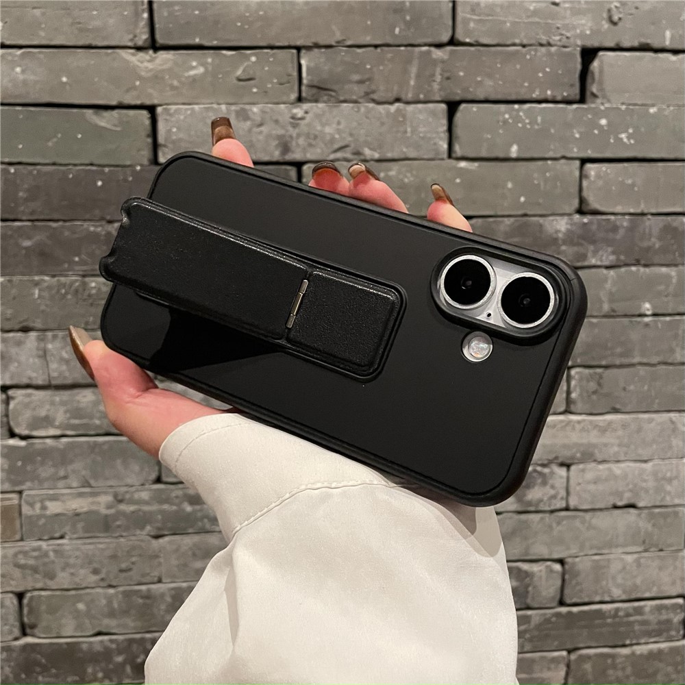For iPhone 16 Plus Protective Case TPU + PC Kickstand Phone Cover - Black