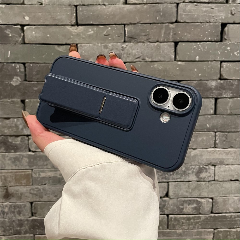 For iPhone 16 Plus Protective Case TPU + PC Kickstand Phone Cover - Navy Blue