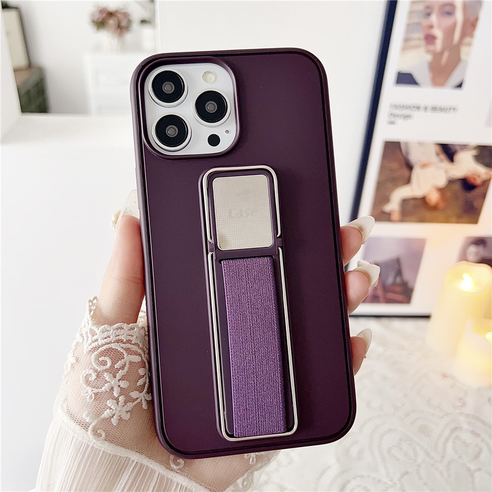 For iPhone 16 Pro Max Case TPU + PC Phone Cover with Kickstand / Elastic Finger Strap - Dark Purple