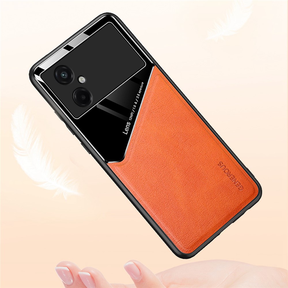For Xiaomi Poco M4 5G TPU + PC + Textured PU Leather Coating Impact-resistant Protective Case Phone Cover Support Magnetic Car Mount - Orange-5