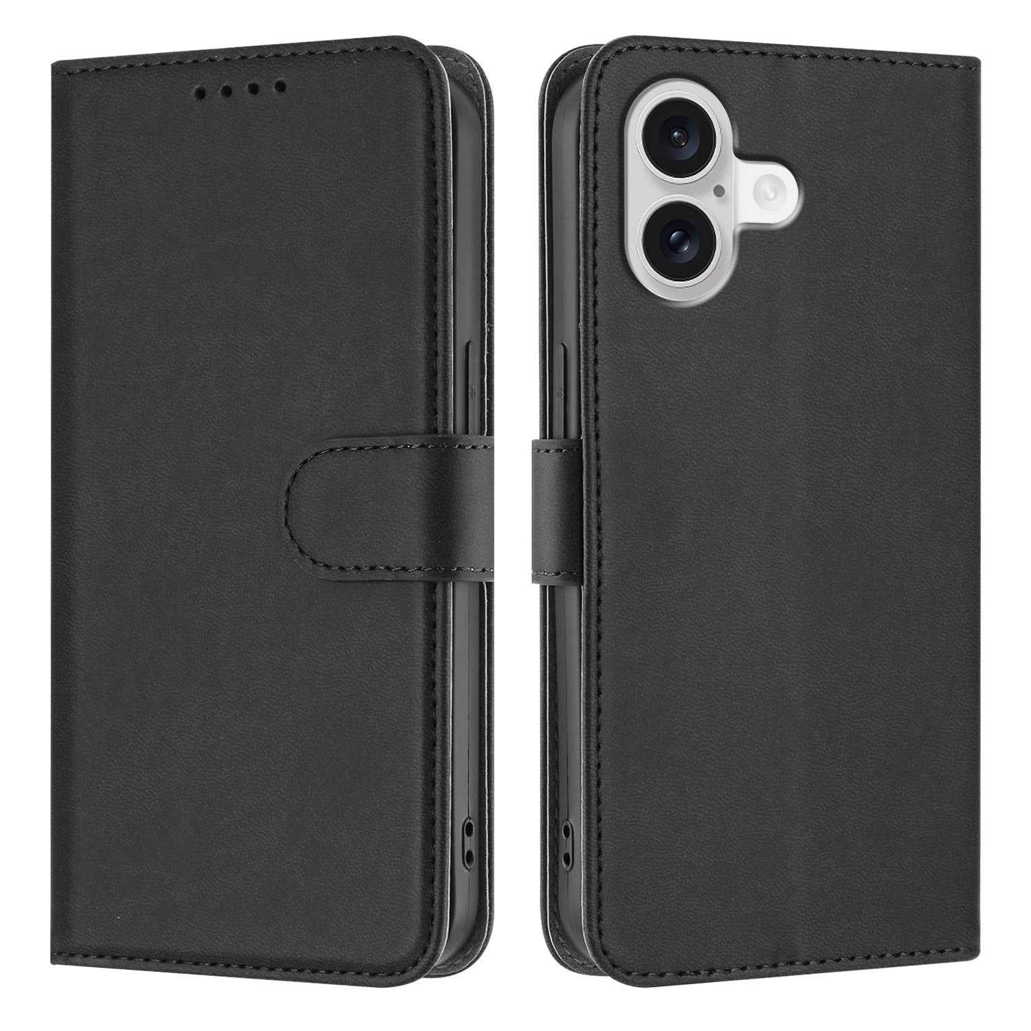For iPhone 17 Leather Case Solid Color Phone Cover with Wallet - Black