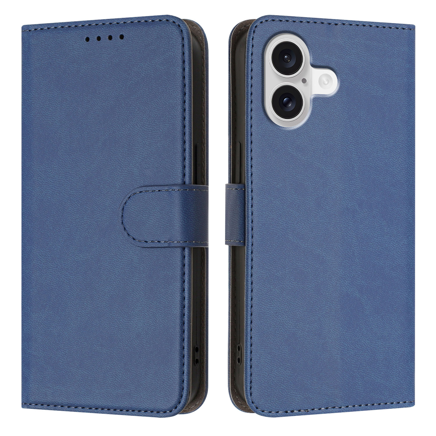 For iPhone 17 Leather Case Solid Color Phone Cover with Wallet - Sapphire