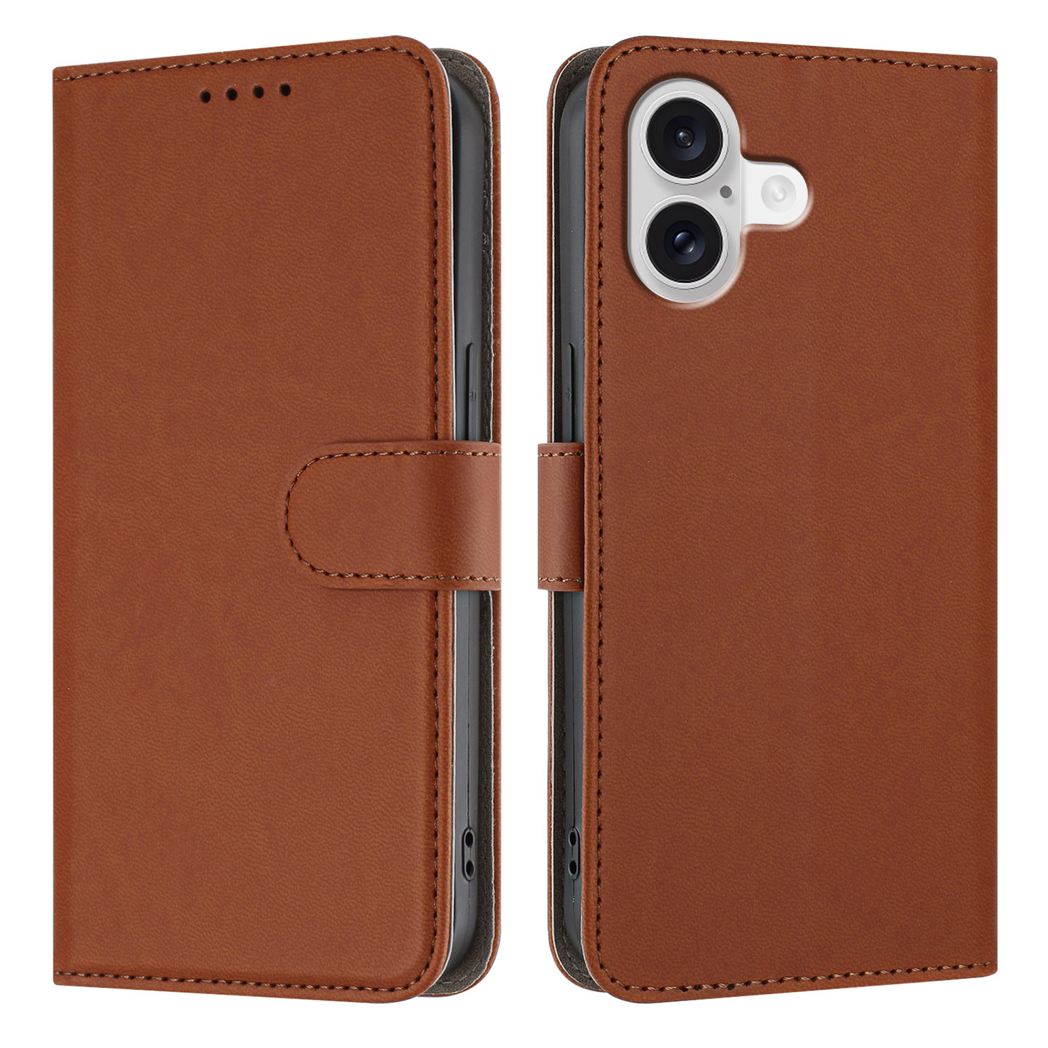 For iPhone 17 Leather Case Solid Color Phone Cover with Wallet - Coffee