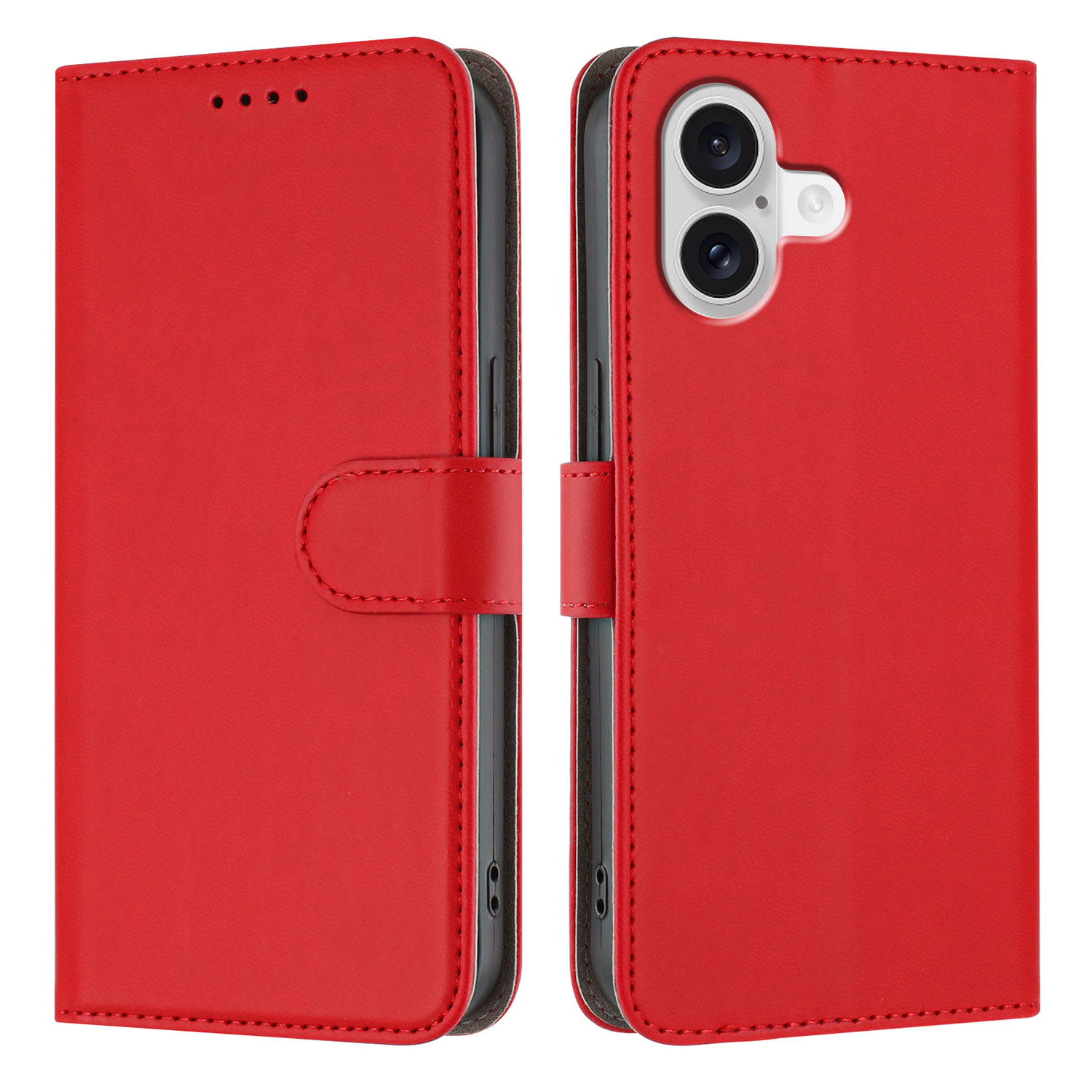 For iPhone 17 Leather Case Solid Color Phone Cover with Wallet - Red