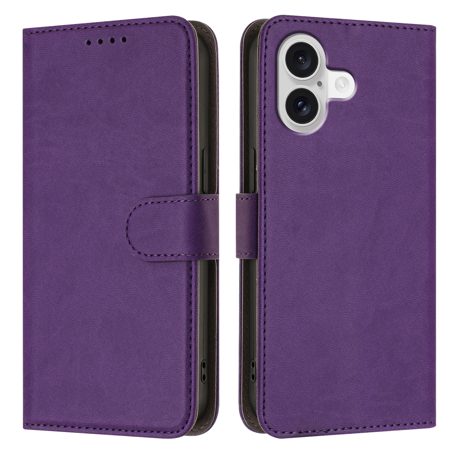 For iPhone 17 Leather Case Solid Color Phone Cover with Wallet - Dark Purple