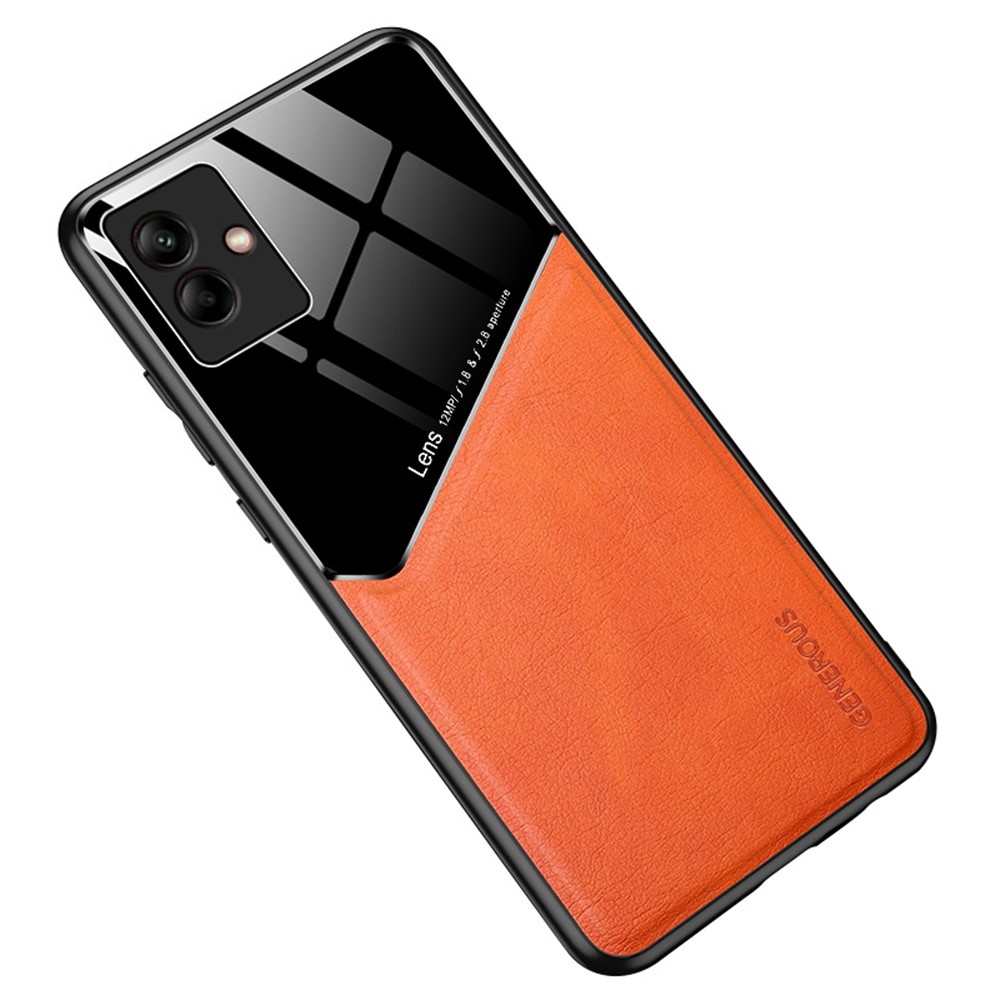 For Samsung Galaxy A04 4G (164.4 x 76.3 x 9.1 mm) Phone Shell, Scratch Resistant TPU + PC + Textured PU Leather Coating Protective Case Phone Cover Support Magnetic Car Mount - Orange-1