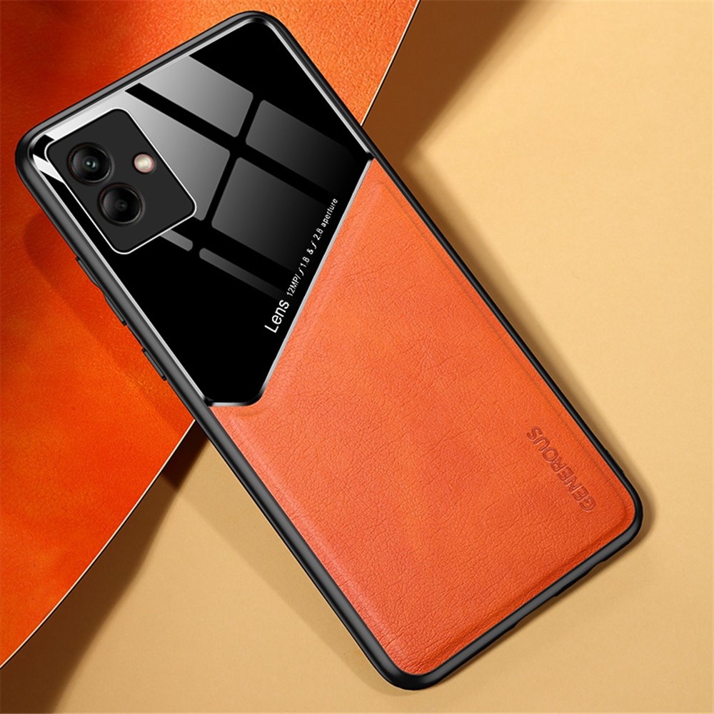 For Samsung Galaxy A04 4G (164.4 x 76.3 x 9.1 mm) Phone Shell, Scratch Resistant TPU + PC + Textured PU Leather Coating Protective Case Phone Cover Support Magnetic Car Mount - Orange-2