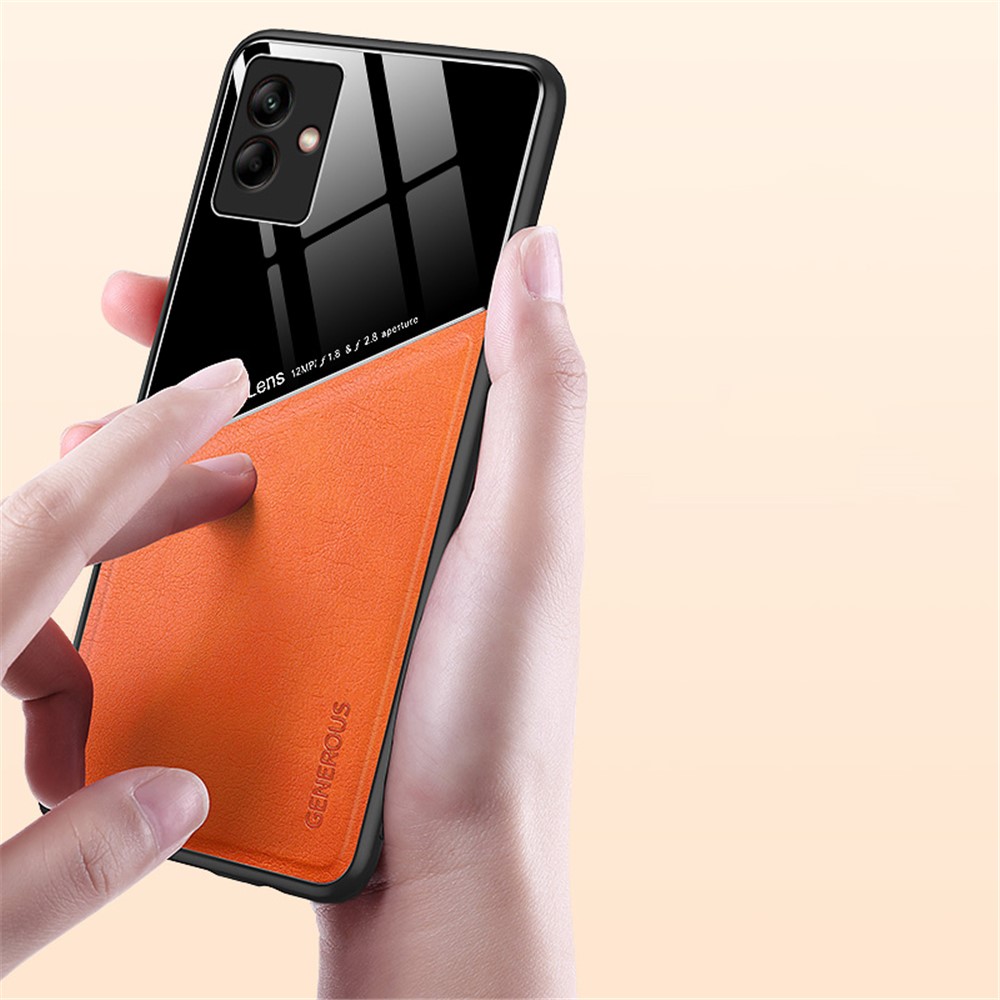 For Samsung Galaxy A04 4G (164.4 x 76.3 x 9.1 mm) Phone Shell, Scratch Resistant TPU + PC + Textured PU Leather Coating Protective Case Phone Cover Support Magnetic Car Mount - Orange-4