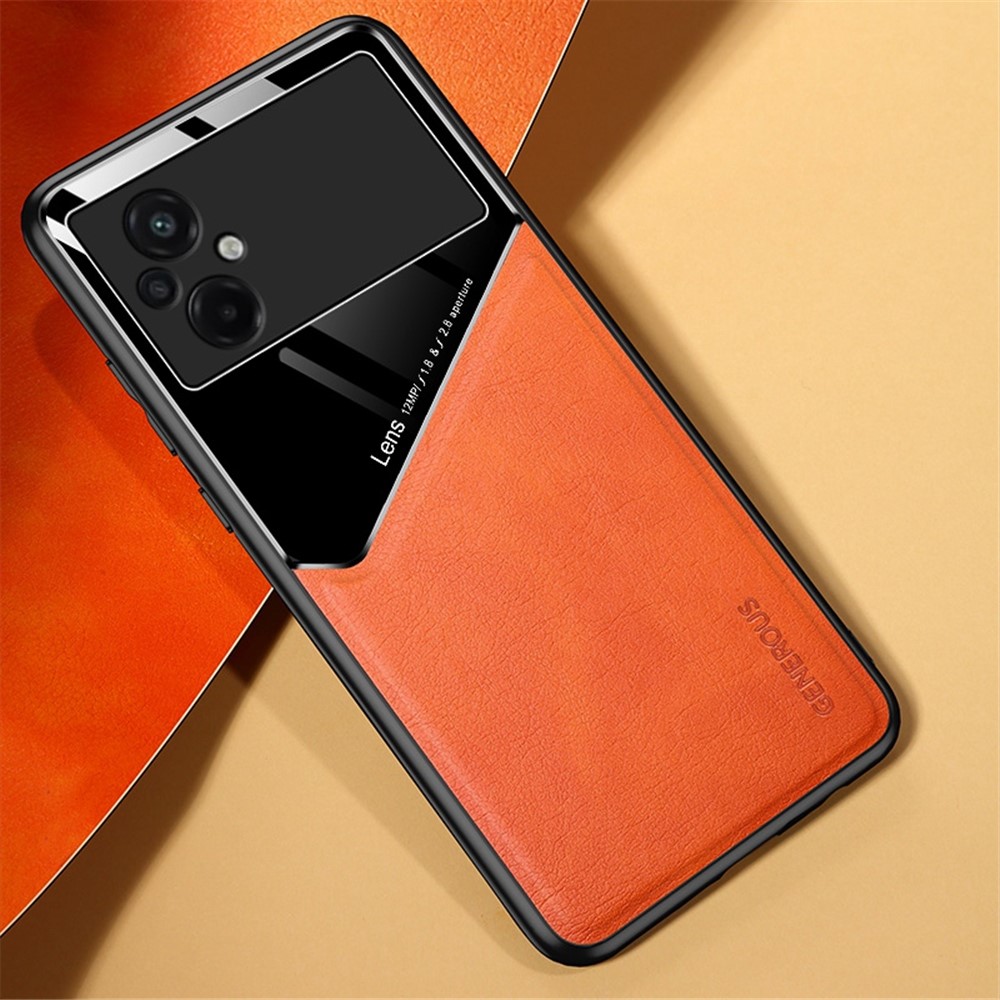 For Xiaomi Poco M5 4G Shockproof TPU + PC + Textured PU Leather Coating Protective Case Phone Cover Support Magnetic Car Mount - Orange-2