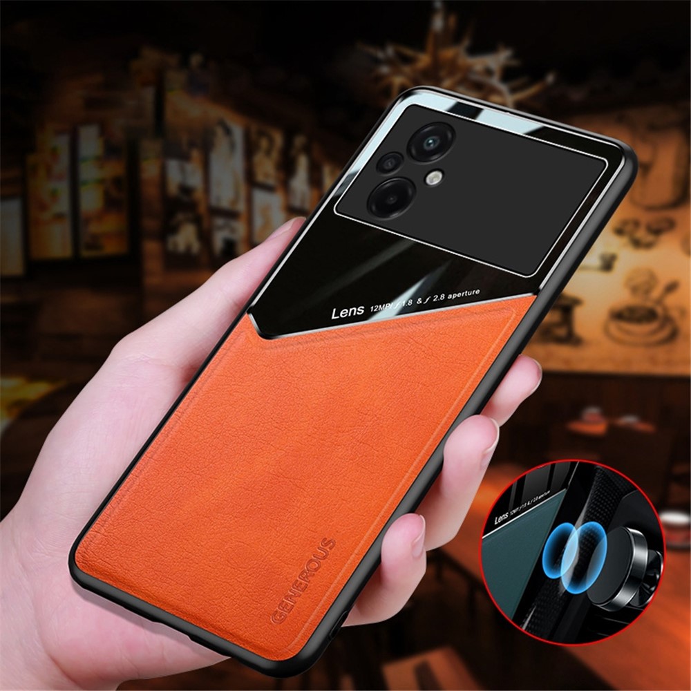 For Xiaomi Poco M5 4G Shockproof TPU + PC + Textured PU Leather Coating Protective Case Phone Cover Support Magnetic Car Mount - Orange-3