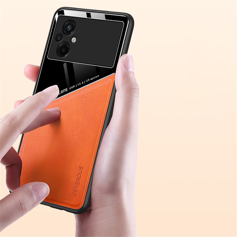 For Xiaomi Poco M5 4G Shockproof TPU + PC + Textured PU Leather Coating Protective Case Phone Cover Support Magnetic Car Mount - Orange-4
