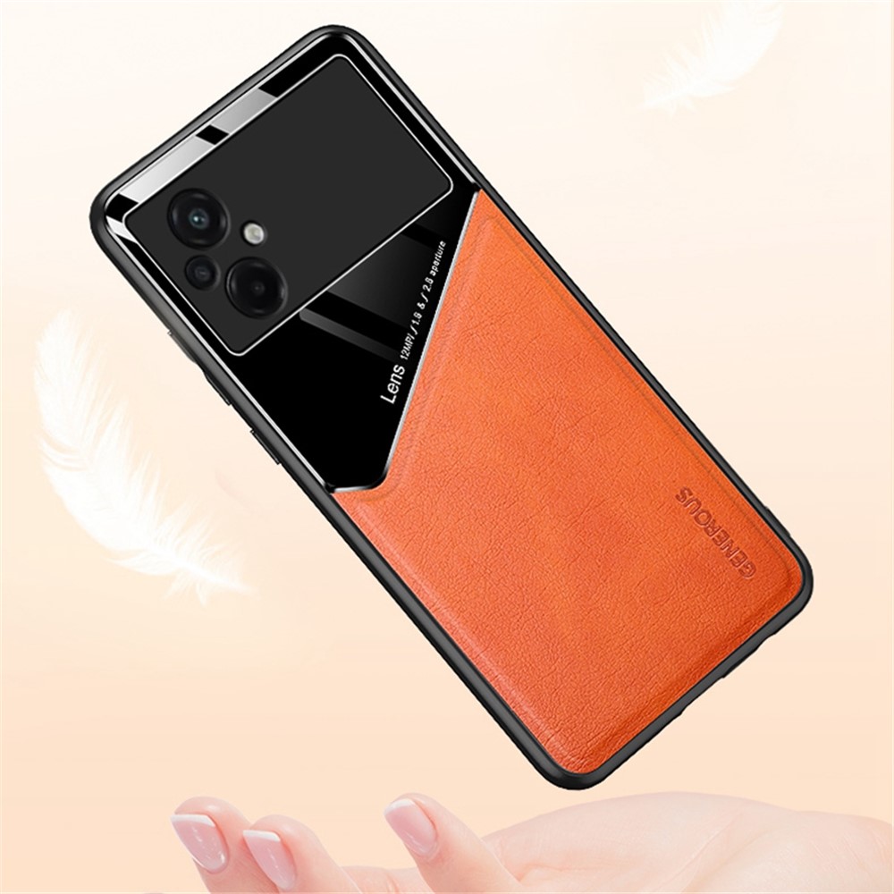 For Xiaomi Poco M5 4G Shockproof TPU + PC + Textured PU Leather Coating Protective Case Phone Cover Support Magnetic Car Mount - Orange-5