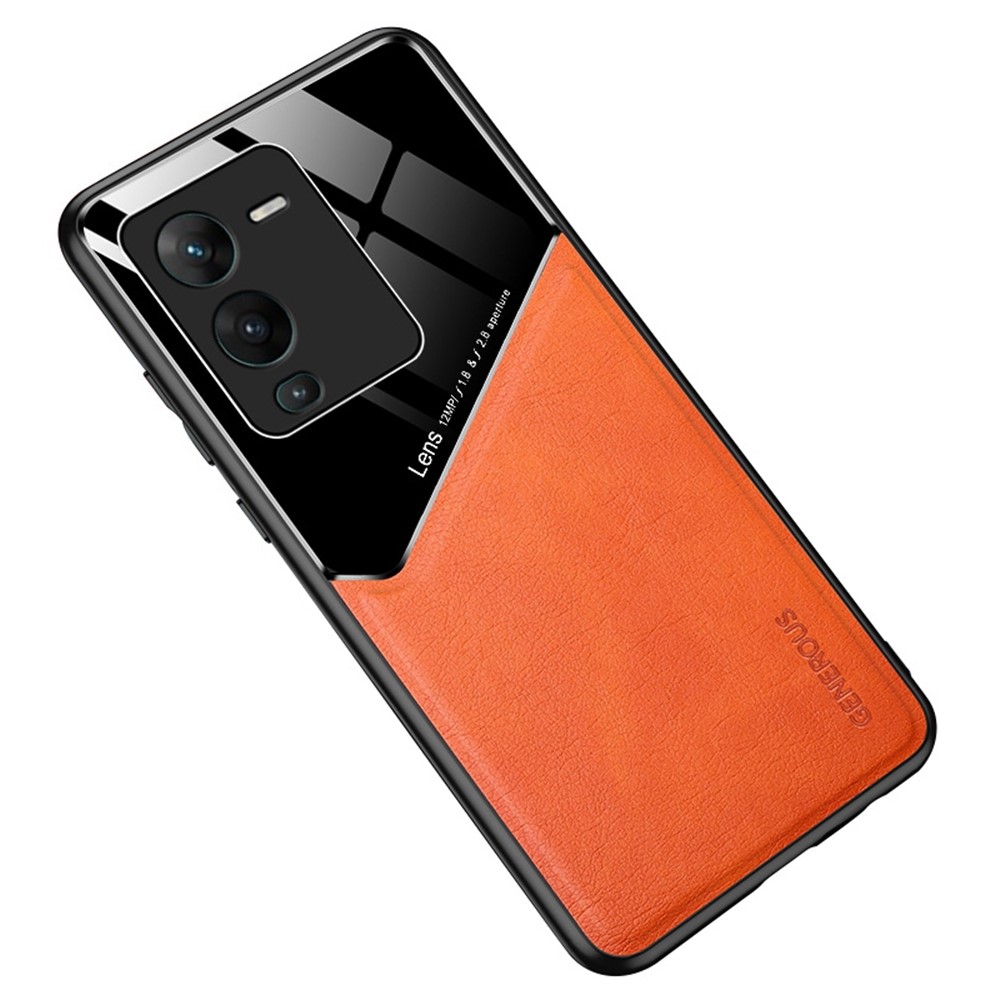 For vivo S15 Pro 5G Fall Resistant TPU + PC + Textured PU Leather Coating Protective Case Phone Cover Support Magnetic Car Mount - Orange-1