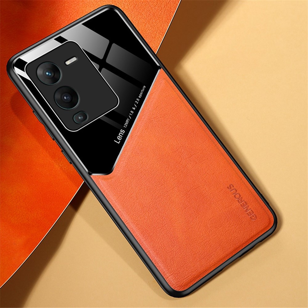 For vivo S15 Pro 5G Fall Resistant TPU + PC + Textured PU Leather Coating Protective Case Phone Cover Support Magnetic Car Mount - Orange-2
