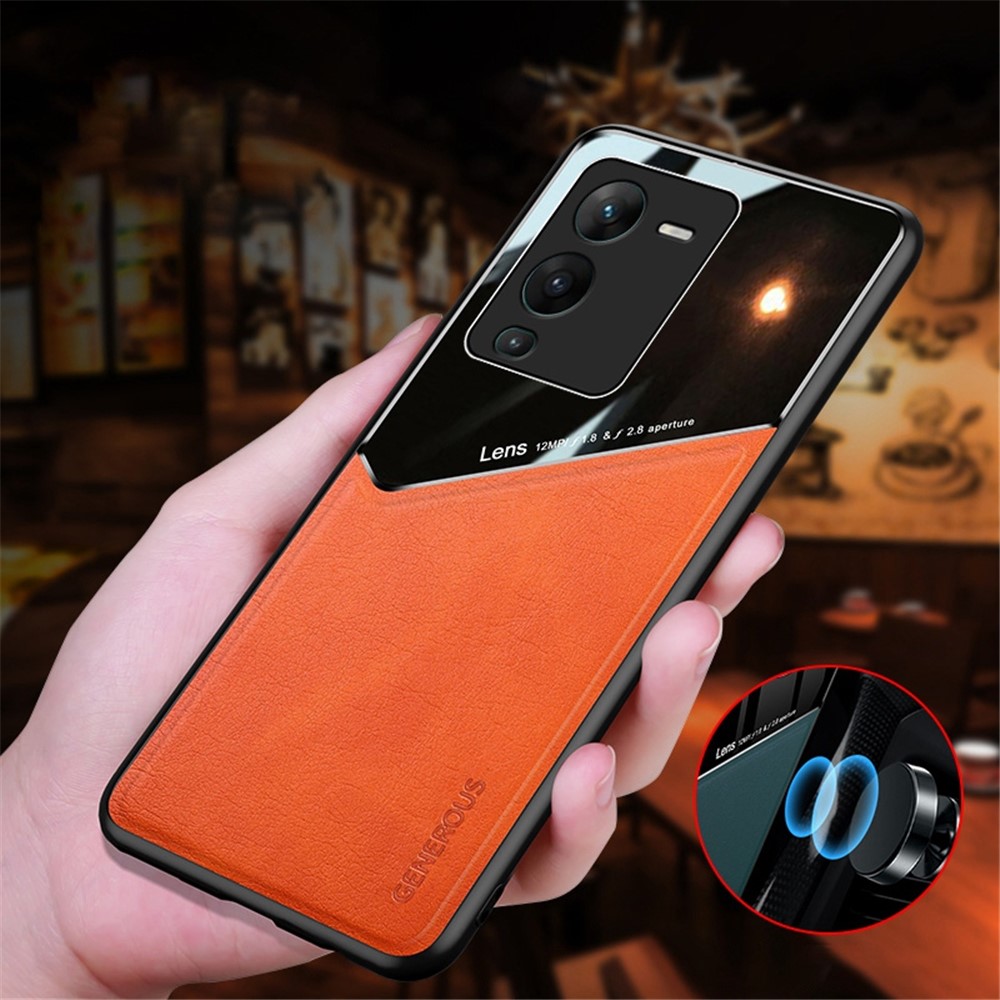 For vivo S15 Pro 5G Fall Resistant TPU + PC + Textured PU Leather Coating Protective Case Phone Cover Support Magnetic Car Mount - Orange-3