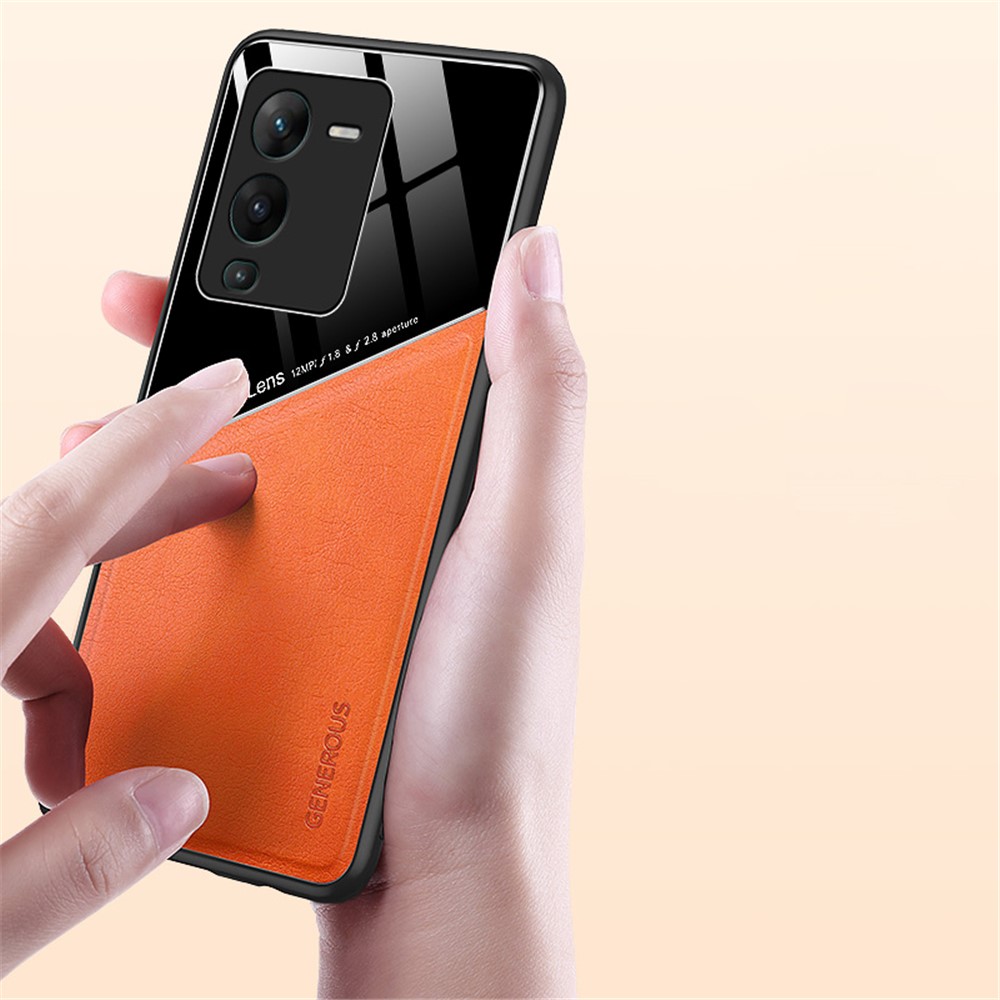 For vivo S15 Pro 5G Fall Resistant TPU + PC + Textured PU Leather Coating Protective Case Phone Cover Support Magnetic Car Mount - Orange-4
