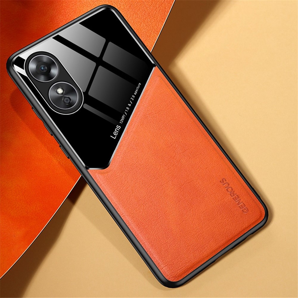 For Oppo A17 4G TPU + PC + Textured PU Leather Coating Protective Case Drop-proof Phone Cover Support Magnetic Car Mount - Orange-2