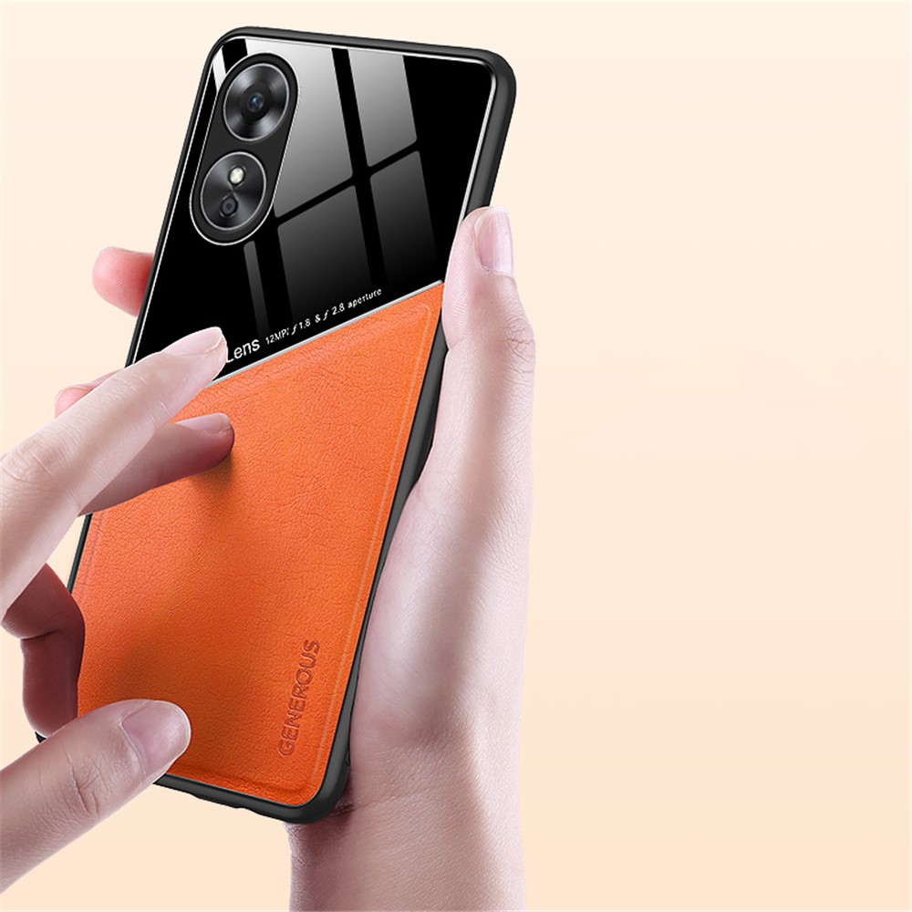 For Oppo A17 4G TPU + PC + Textured PU Leather Coating Protective Case Drop-proof Phone Cover Support Magnetic Car Mount - Orange-4