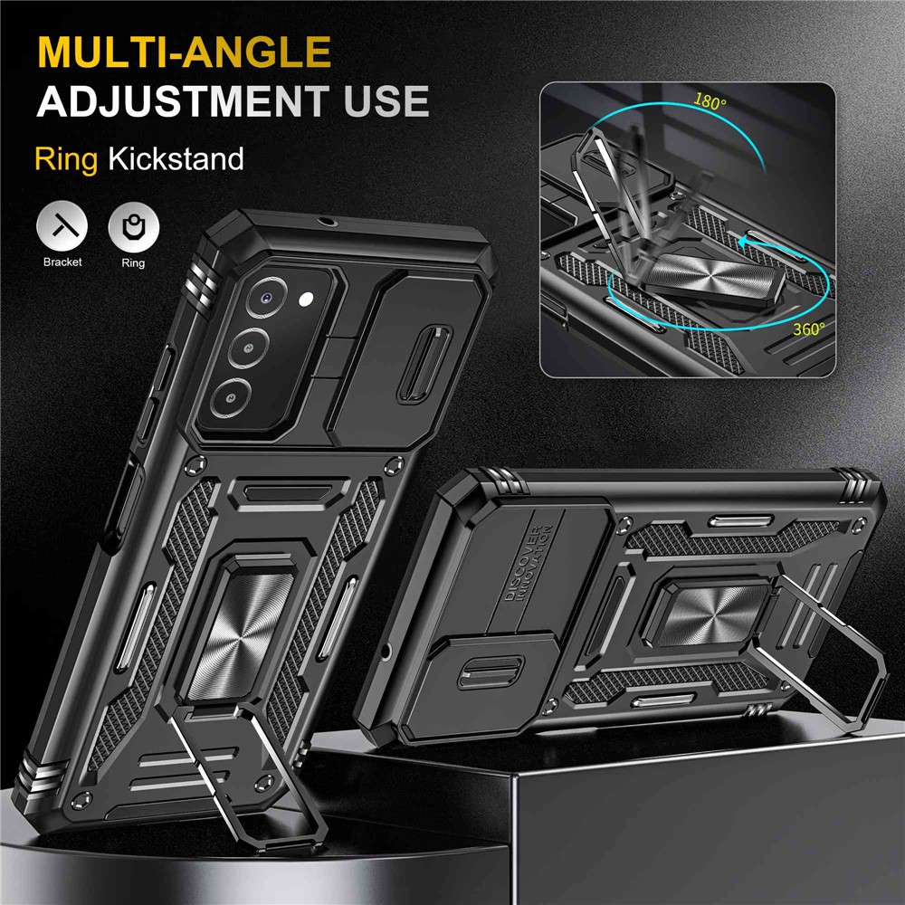 For Samsung Galaxy A03s (164.2 x 75.9 x 9.1mm) Armor Series Drop-proof Hybrid Hard PC Soft TPU Shockproof Case Ring Car Mount Kickstand Back Shell with Camera Cover - Black-4