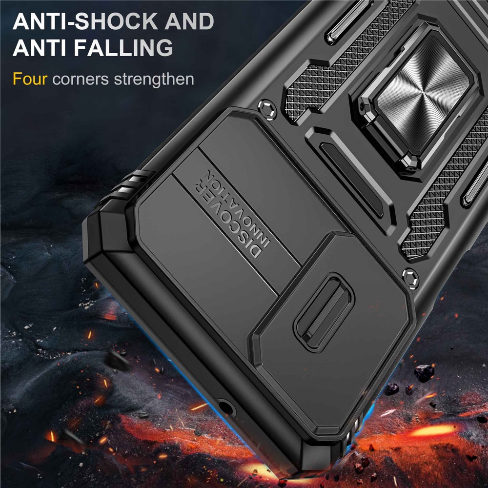 For Samsung Galaxy A03s (165.8 x 75.9 x 9.1mm) (US Version) Armor Series Shock Absorbing Hybrid Hard PC Soft TPU Case Ring Car Mount Kickstand Back Shell with Camera Cover - Black-2