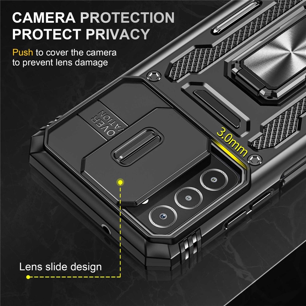 For Samsung Galaxy A03s (165.8 x 75.9 x 9.1mm) (US Version) Armor Series Shock Absorbing Hybrid Hard PC Soft TPU Case Ring Car Mount Kickstand Back Shell with Camera Cover - Black-5