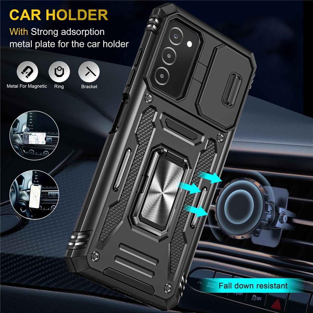For Samsung Galaxy A03s (165.8 x 75.9 x 9.1mm) (US Version) Armor Series Shock Absorbing Hybrid Hard PC Soft TPU Case Ring Car Mount Kickstand Back Shell with Camera Cover - Black-6